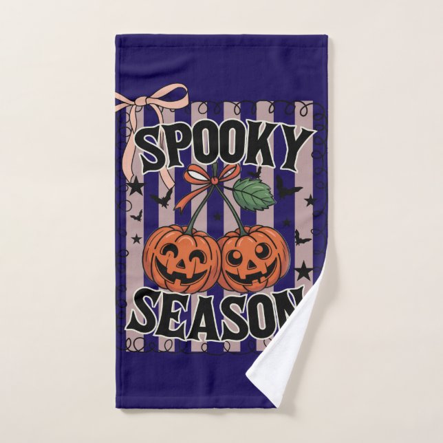 Blue and Orange Spooky Season Pumpkins Hand Towel (Hand Towel)