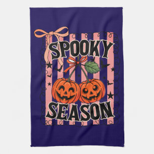 Blue and Orange Spooky Season Pumpkins Tea Towel