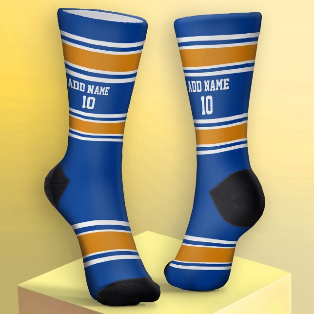 Blue and Orange Sport Jersey - Name Number Socks (Custom Sport Socks - Add Jersey Name and Number)