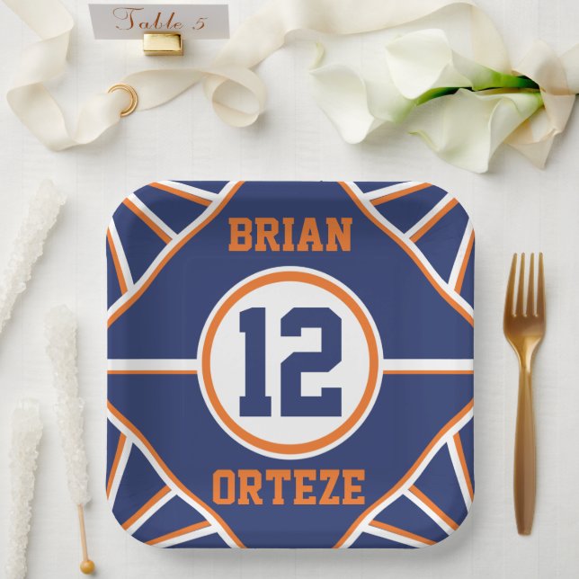 Blue and Orange Sports Theme Paper Plate (Wedding)