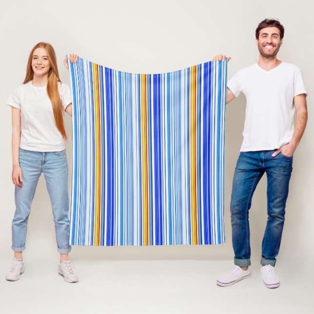 Blue and Orange Stripe Fleece Blanket (In Situ)