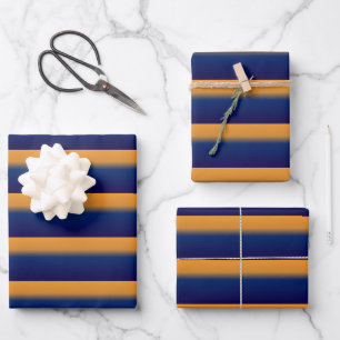Blue and Orange Stripe  Wrapping Paper Sheet