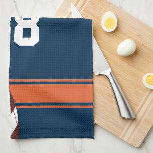 Blue and Orange Stripes Jersey Grid Iron Football Tea Towel