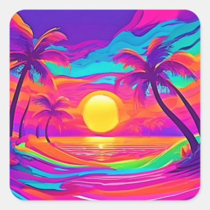 Blue and Orange Sunset Square Sticker