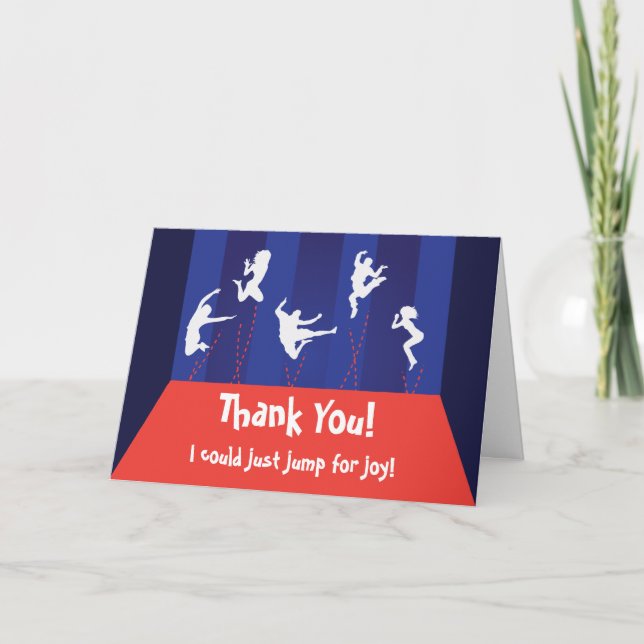 Blue and Orange Trampoline Party Thank You Card (Front)