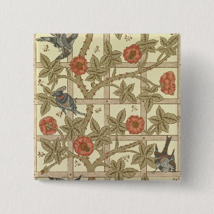 Blue and orange trellis wallpaper design, 1864 15 cm square badge