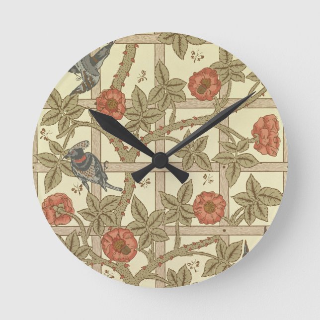Blue and orange trellis wallpaper design, 1864 round clock (Front)