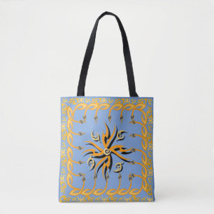 Blue and orange tribal print  tote bag
