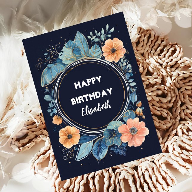  Blue and orange watercolor flowers Birthday Card (Creator Uploaded)