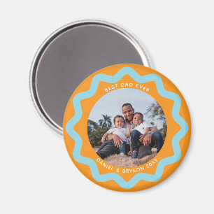 Blue and Orange Wavy Circle Photo Frame with Text Magnet
