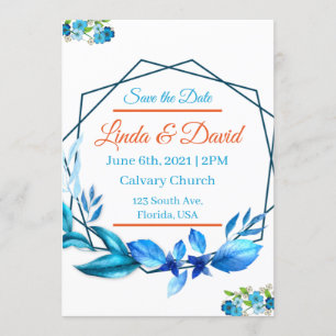 Blue and Orange Wedding Save the Date Invitation