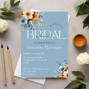 Blue and Orange Wildflower Bridal Shower Invitation