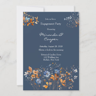 Blue and Orange Wildflowers Engagement Party Invitation