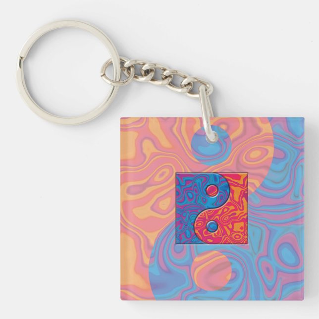 Blue and Orange Yin Yang Symbol Key Ring (Front)