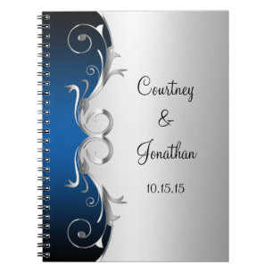 Blue and Ornate Silver Swirls Wedding Guest Book