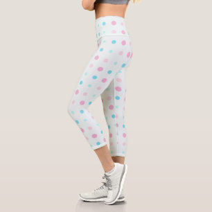 Blue and Peach Dots  Capri Leggings