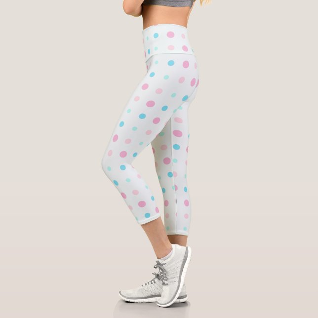 Blue and Peach Dots  Capri Leggings (Left)