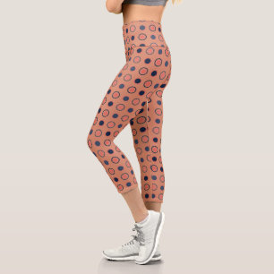 Blue and Peach Dots  Capri Leggings