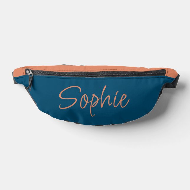 Blue and Peach Name Typography Bum Bags (Lay Down)