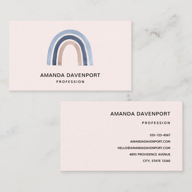 Blue and Peach Rainbow Boho Design Business Card (Front/Back)