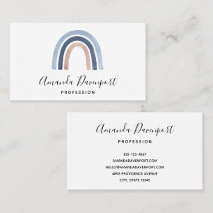 Blue and Peach Rainbow Boho Design Business Card
