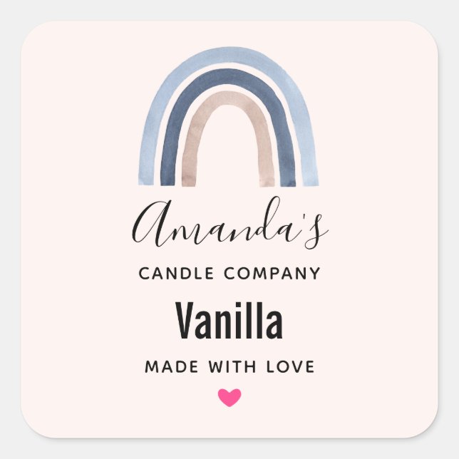 Blue and Peach Rainbow Boho Design Candle Business Square Sticker (Front)