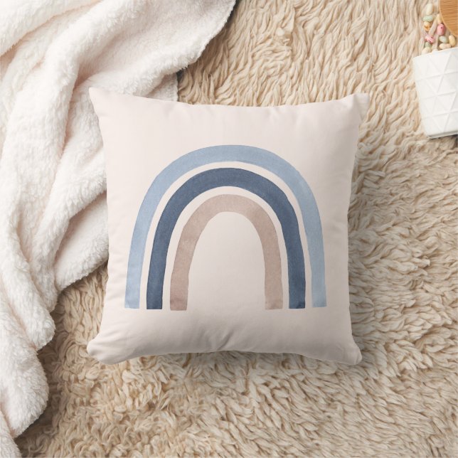 Blue and Peach Rainbow Boho Design Cushion (Blanket)
