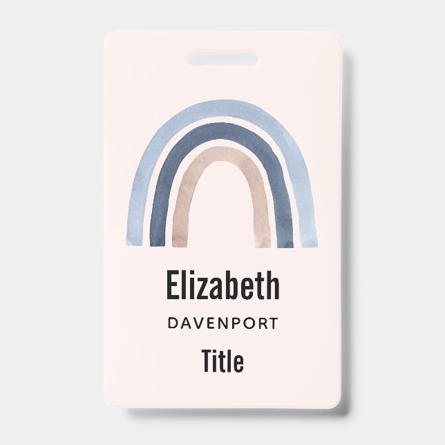 Blue and Peach Rainbow Boho Design ID Badge (Front)