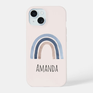 Blue and Peach Rainbow Boho Design iPhone 15 Case