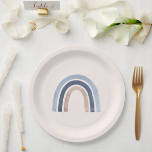 Blue and Peach Rainbow Boho Design Paper Plate