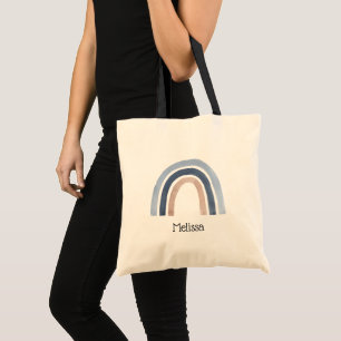 Blue and Peach Rainbow Boho Design Tote Bag