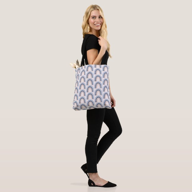 Blue and Peach Rainbow Boho Pattern Tote Bag (On Model)