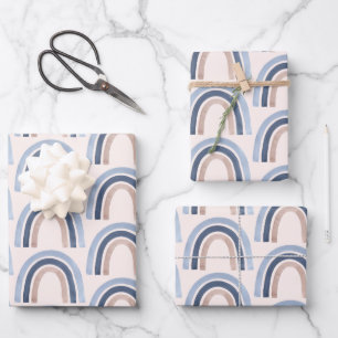 Blue and Peach Rainbow Boho Pattern Wrapping Paper Sheet