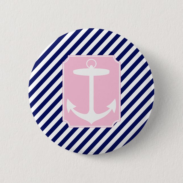 Blue and Pink Anchor 6 Cm Round Badge (Front)