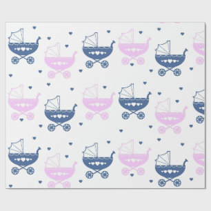 Blue And Pink Baby Carriages Wrapping Paper