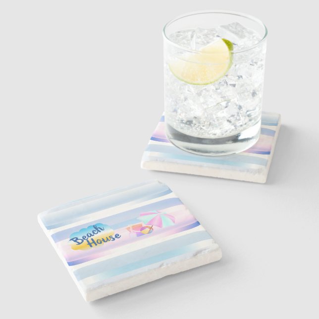 Blue and Pink Beach House Stone Coaster (Side)