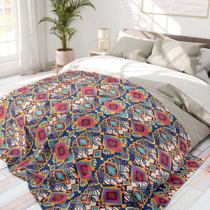 Blue and Pink Bohemian Tribal Fleece Blanket