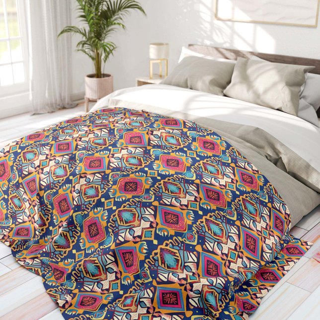 Blue and Pink Bohemian Tribal Fleece Blanket (Creator Uploaded)