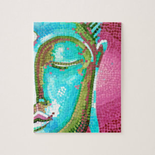 Blue and Pink Buddha Face Mosaic Jigsaw Puzzle