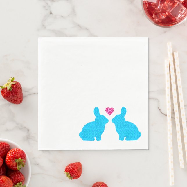 Blue and Pink Bunnies in Love Napkin (Insitu)