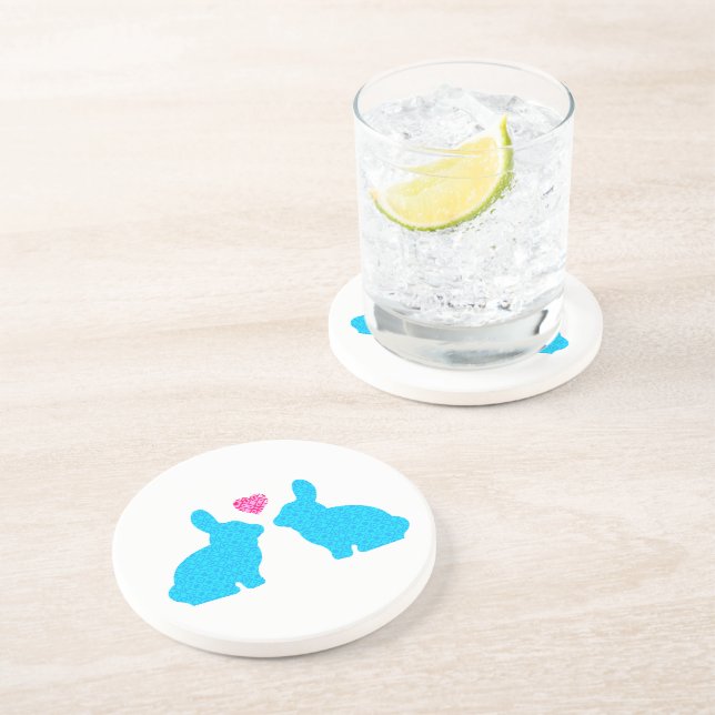 Blue and Pink Bunny Love Coaster (Side)