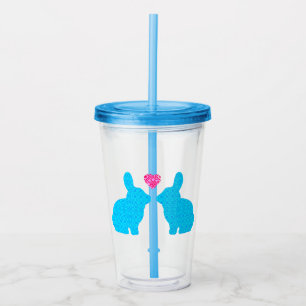 Blue and Pink Bunny Rabbit in Love Illustration Acrylic Tumbler