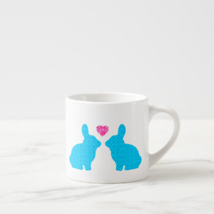 Blue and Pink Bunny Rabbit in Love Illustration Gi Espresso Cup