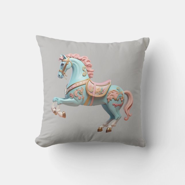 Blue and pink carousel horse cushion (Front)