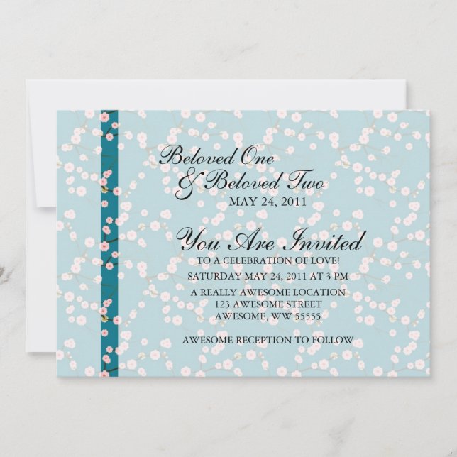 Blue and Pink Cherry Blossoms Invitation (Front)