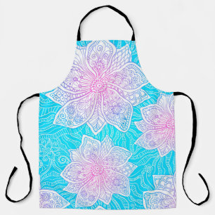 Blue and pink colours ornate flowers seamless patt apron