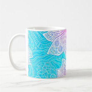 Blue and pink colours ornate flowers seamless patt coffee mug