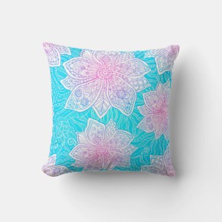 Blue and pink colours ornate flowers seamless patt cushion