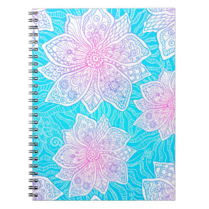 Blue and pink colours ornate flowers seamless patt notebook