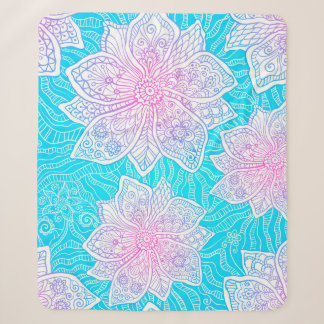 Blue and pink colours ornate flowers seamless patt sherpa blanket